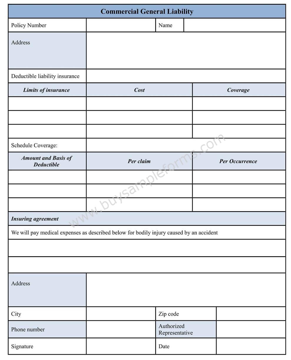 Download Commercial General Liability Form In Word Format Sample CGL 