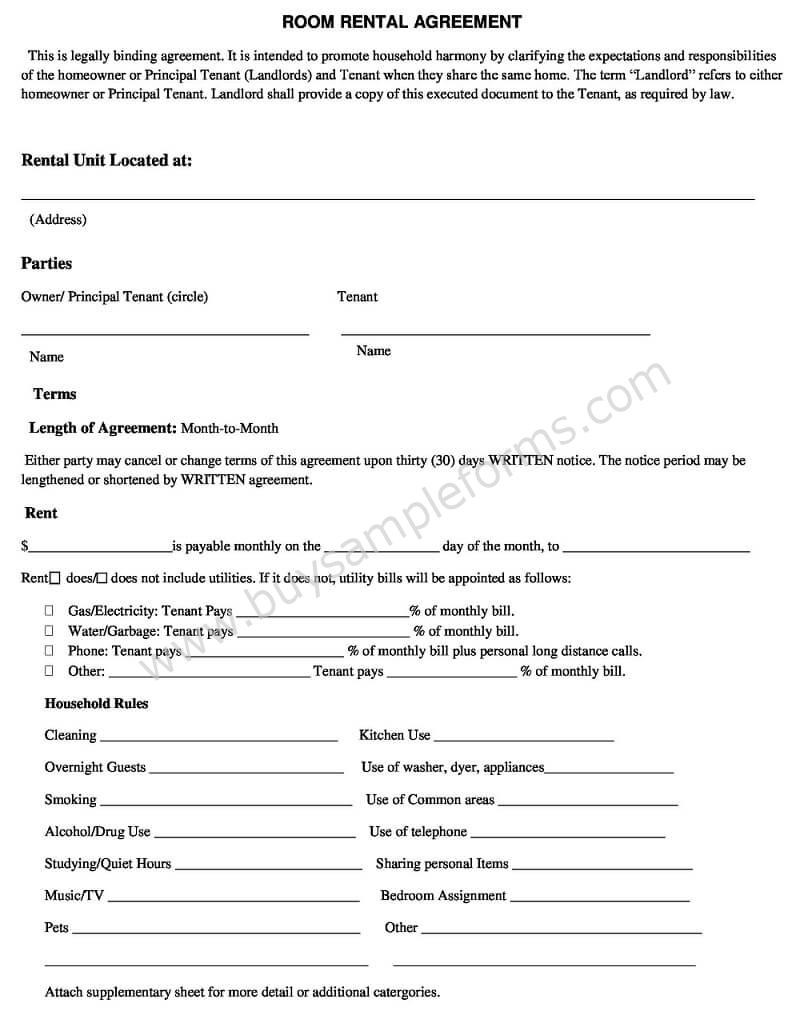Free Room Rental Agreement Template Word Doc Printable Templates