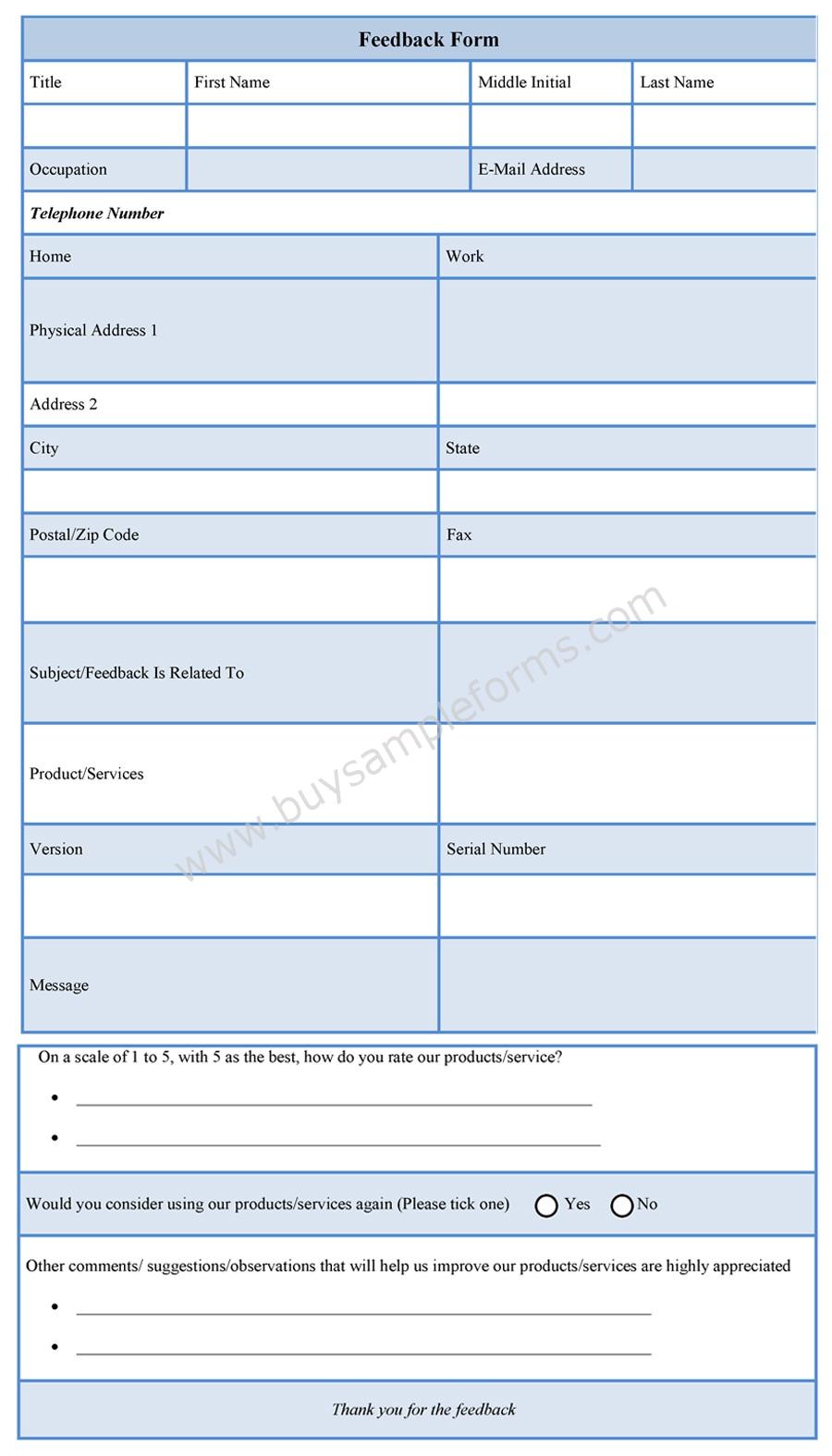 Free Feedback Form Sample Forms