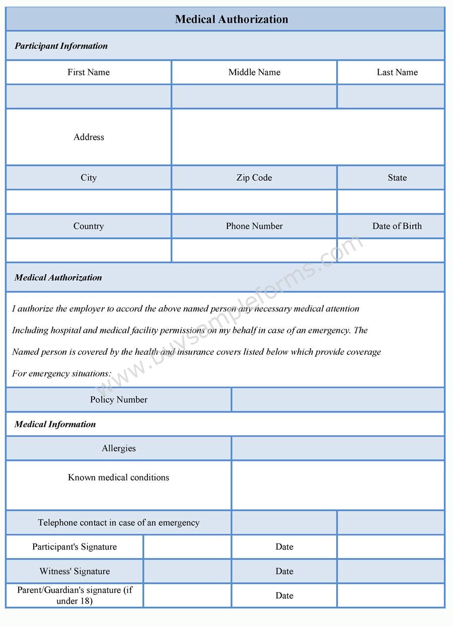 Medical Authorization Form - Sample Forms