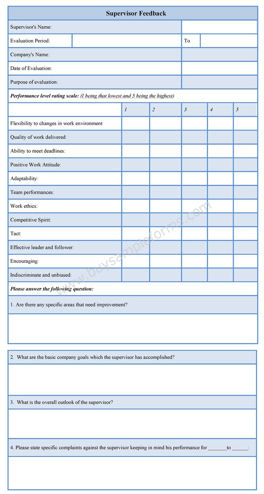Supervisor Feedback Form Sample Forms