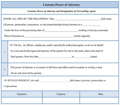 Customs Power of Attorney Form - Sample Forms