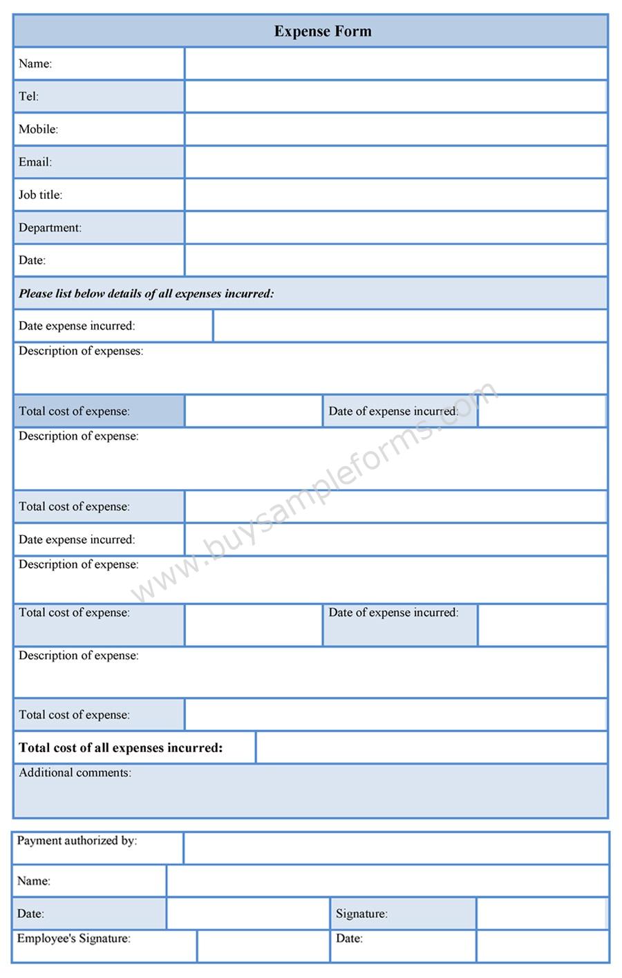 Expense Form Template - Sample Forms