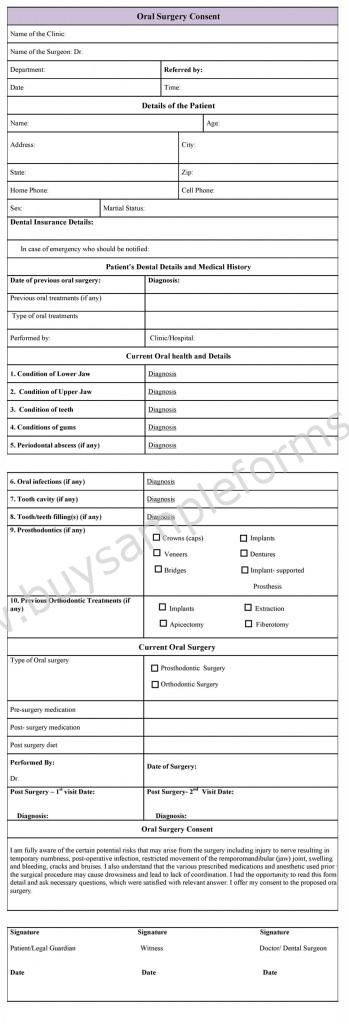 Oral Surgery Consent Form Sample Forms 2900