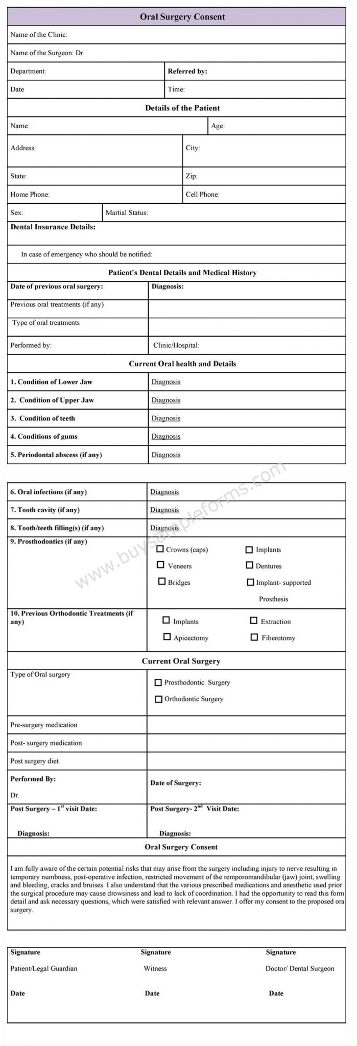 Oral Surgery Consent Form Sample Forms