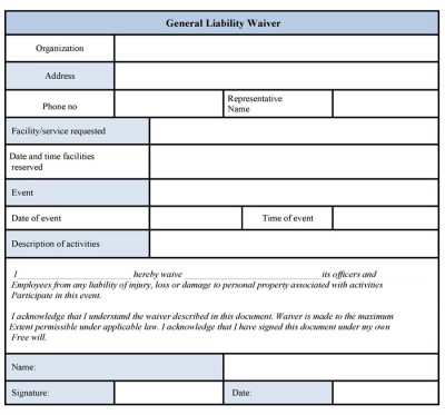 General Liability Waiver Form - Sample Forms