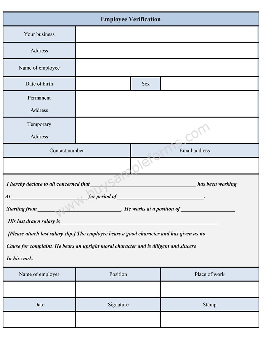 Employee Verification Form - Sample Forms