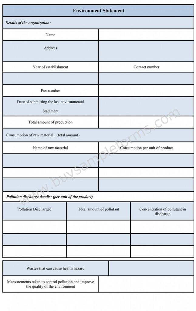 Environment Statement Form - Sample Forms