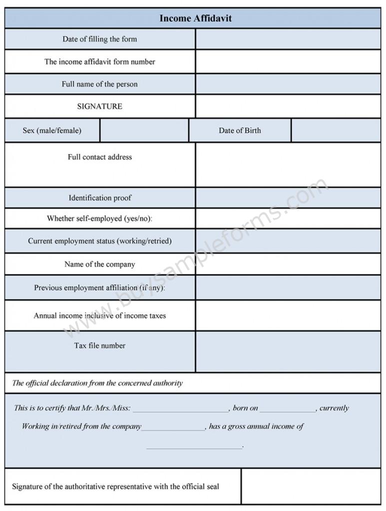 Income Affidavit Form - Sample Forms