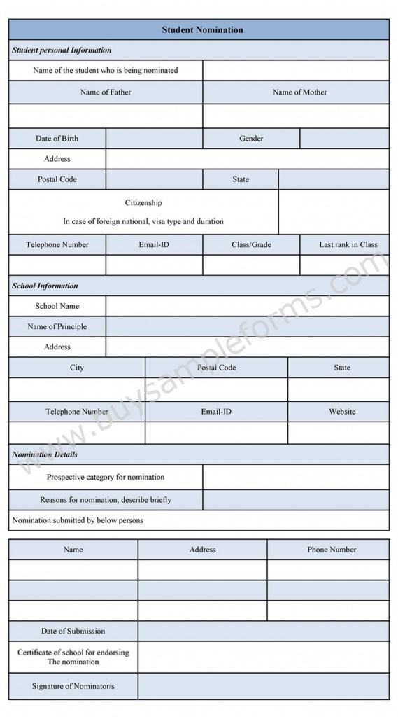 Student Nomination Form Template | Buy Sample Forms Online