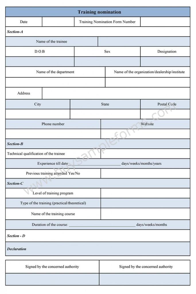Training Nomination Form Template | Sample Forms