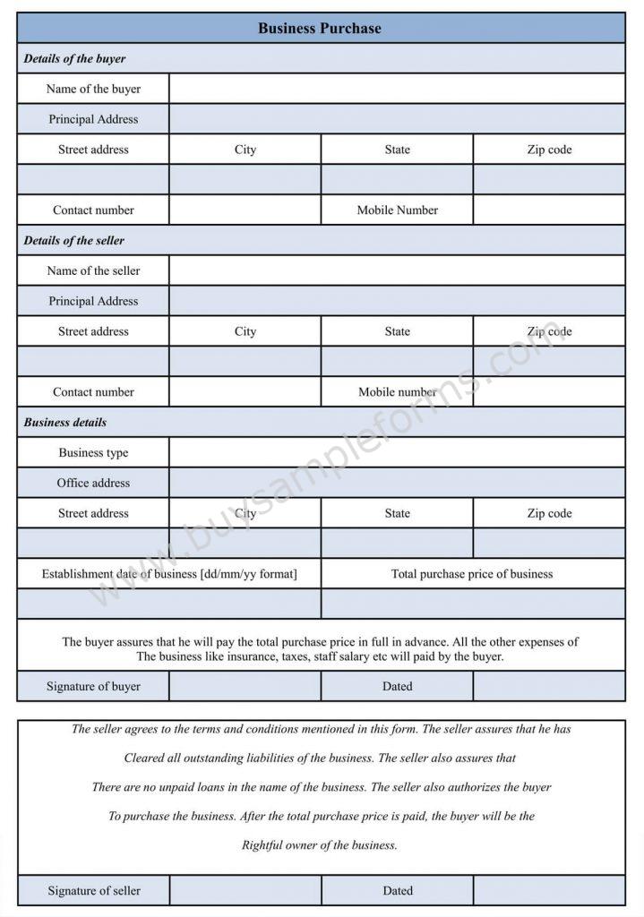 Business Purchase Form Template Word Buy Sample Forms Online