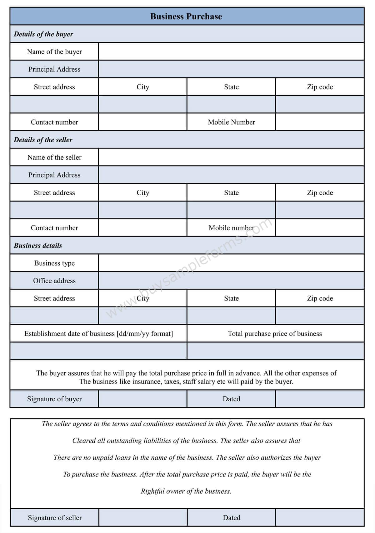 Business Purchase Form Template Word Buy Sample Forms Online