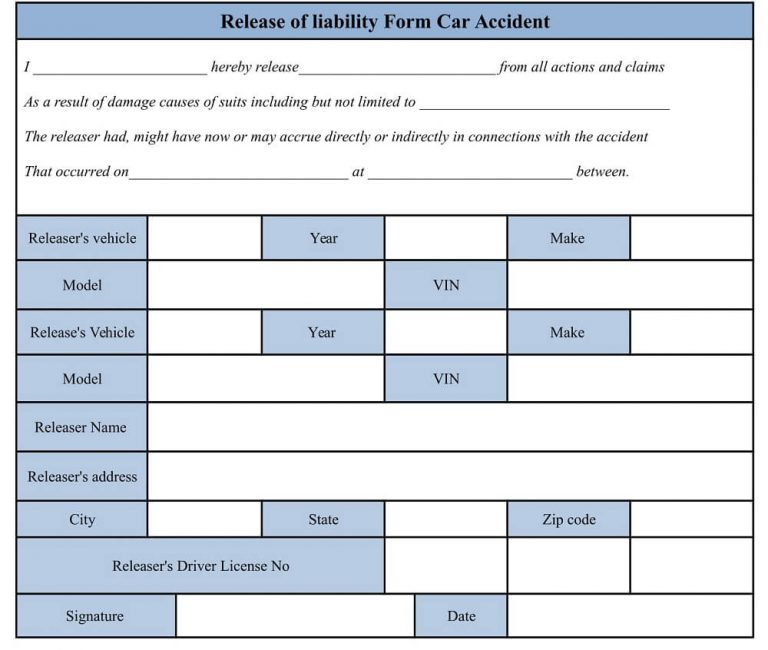 Download Car Accident Waiver and Release of Liability Form Template