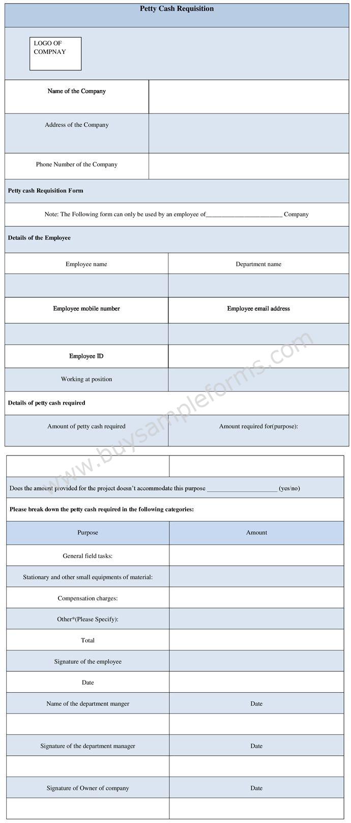 Petty Cash Requisition Form Word – Sample Requisition Form Template