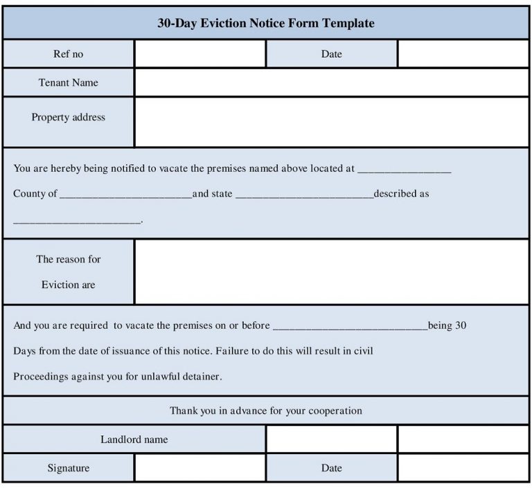 30 Day Eviction Notice Form Template Eviction Notice Form