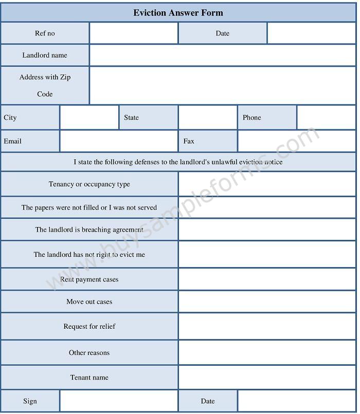 Sample Eviction Answer Form Template Eviction Notice Template