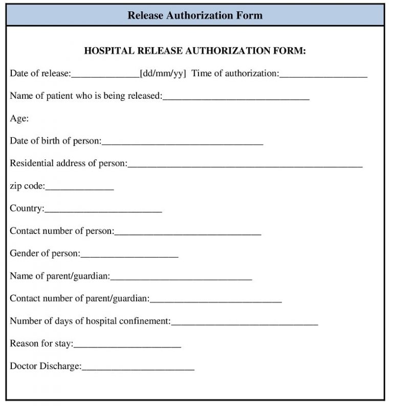 Printable Release Authorization Form 