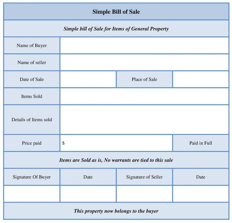 simple bill of sale word template