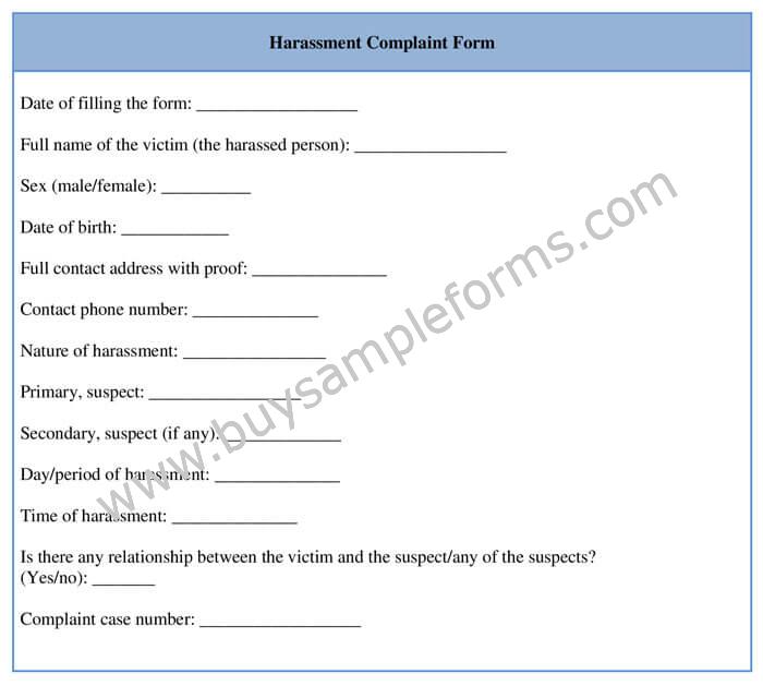 Harassment Complaint Form Template Employee Workplace
